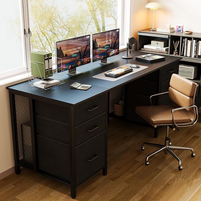 ODK 63 inch Computer Desk with File Drawers Cabinet, Modern Office Desk with Large Storage for Home Office, Study, Gaming, Black