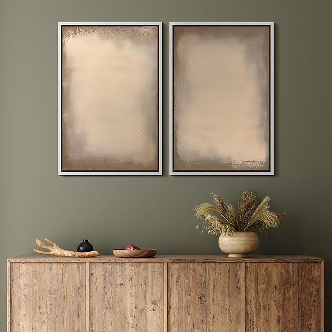MUDECOR Framed Canvas Print Wall Art Neutral Minimalist Modern Abstract in Beige and Taupe Illustrations Modern Art Decorative Bohemian Colorful for Living Room, Bedroom, Office - 16"x24"x2 White