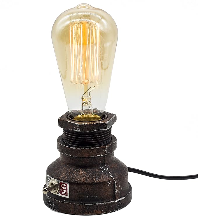 Loft Style Lamp, Corporal Bronze Steampunk Industrial Vintage Style, Water Pipe Table Desk Light with Dimmer, Aged Rustic Metal (Bronze) Replace The Bulb with dimmable Bulbs only