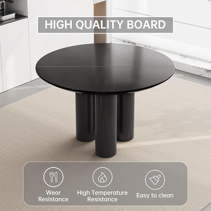 46.06" Round Dining Table for 2-4 Person, Circular Black Kitchen Table, Modern Dining Room Table for Kitchen, Living Room, Bar, Space Saving, Table Only