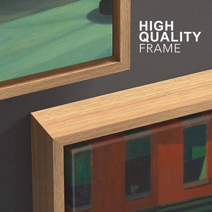wall26 Framed Canvas Print Wall Art Set Nighthawks by Edward Hopper Cultural Historic Oil Painting Fine Art Reproduction Scenic Colorful for Living Room, Bedroom, Office - 24"x36"x3 Natural