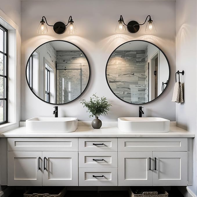 Round Bathroom Mirror for Wall, 22 inch Circle Bathroom Mirrors for Over Sink, Modern Circular Metal Frame for Vanity, Entryway, Bedroom, Living Room(Black)