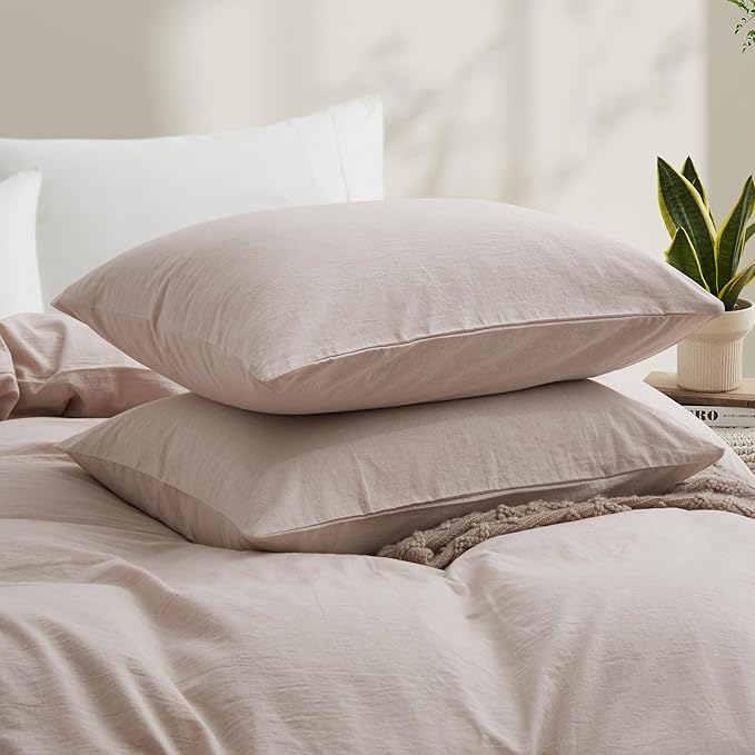 LOVQUE Linen Light Grey Duvet Cover Full Size, 100% Washed Cotton Linen Like Bedding Set with Zipper Closure (No Comforter), 80x90 Inches