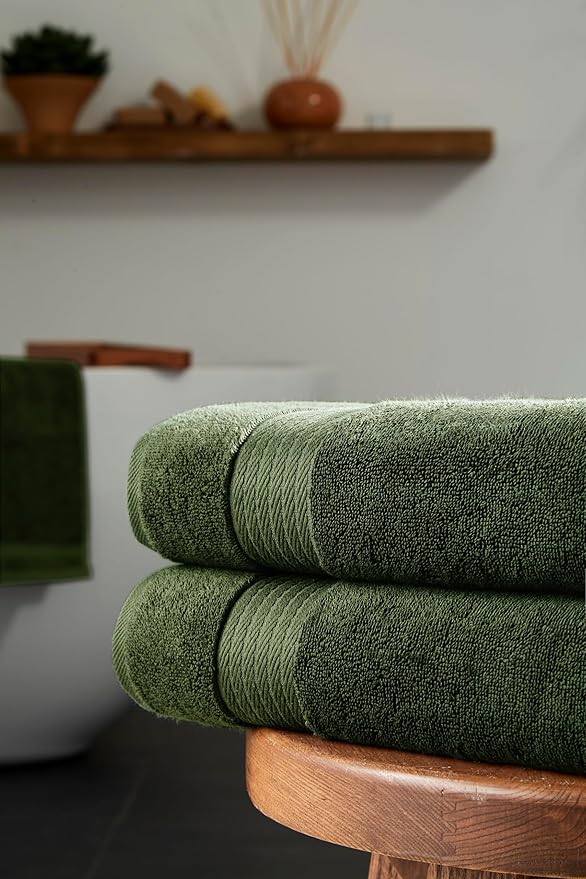 Ozdilek 2-Piece Bath Towels, 30x60 550GSM– 30x60 Inches, 100% Turkish Cotton, Luxury Quick Dry, Extra Large, Fade-Resistant, Eco-Friendly, Spa Towel, Cotton Towel (Fern Green)