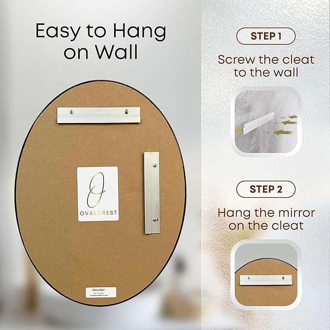 OVALCREST - Oval Wooden Beveled Wall Mirror for Home Decor, Bathroom, Vanity, Bedroom, Living Room, Hallway - London Style (Gold Spray) 37.1 x 25.1