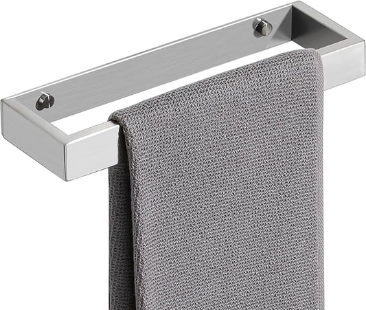 Sayayo Brushed Nickel Towel Bar for Bathroom Wall, 10 Inch Hand Towel Holder, Screw or Self Adhesive Towel Ring Square SUS304 Stainless Steel, 3.2 Inch Wider Design