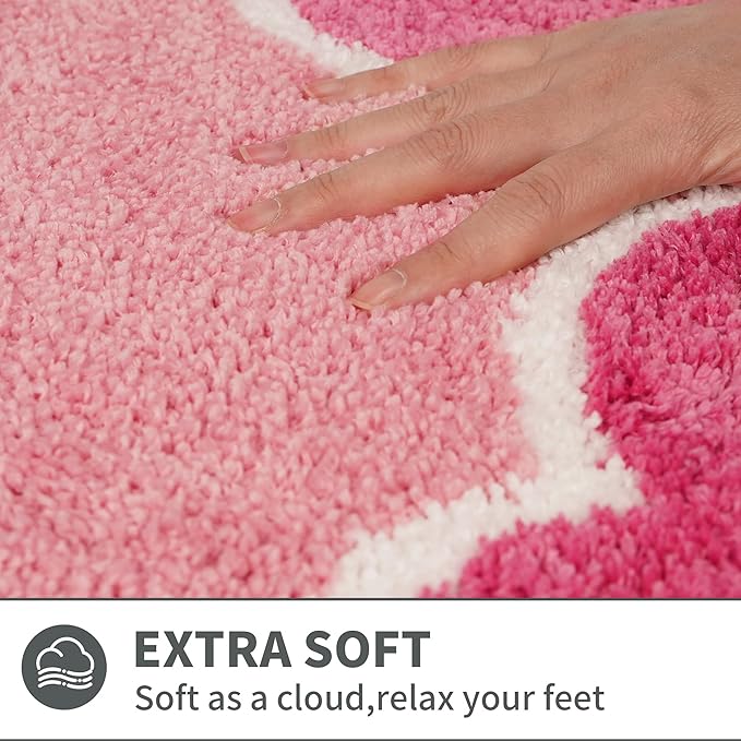 Cute Scalloped Rose Pink Bathroom Rugs Mat,Non Slip Absorbent Quick Dry Bath Mats for Shower Room,Microfiber Bath Mats for Bathroom Floor Washable Carpet for Shower Tub Sink Bedroom,20"x32"