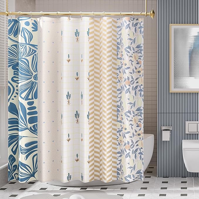 AmazerBath Shower Curtain, 72"x72" Washable Cloth Spring Blue Blossom Serenity Shower Curtain with 12 Shower Curtain Hooks, Fabric Colorful Romantic Style Curtain Set for Bathroom Home Decor