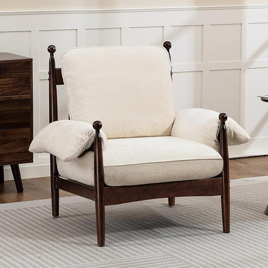 AQO Mid Century Modern Accent Chair with Arms, Upholstered Spindle Chair with Wood Frame, High-Resilience Sponge Cushion for Living Room Bedroom Office