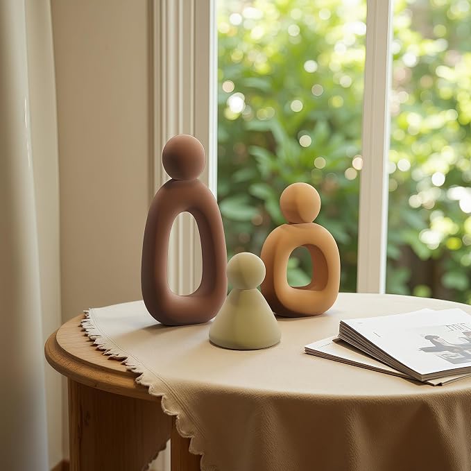 XINXUAN Abstract Three Sculptures - Minimalist Home Decoration, Modern Living Room Character Design, Desktop Decoration, Neutral Resin Art, Meaningful Home Gifts ﻿ (Flocking Color)