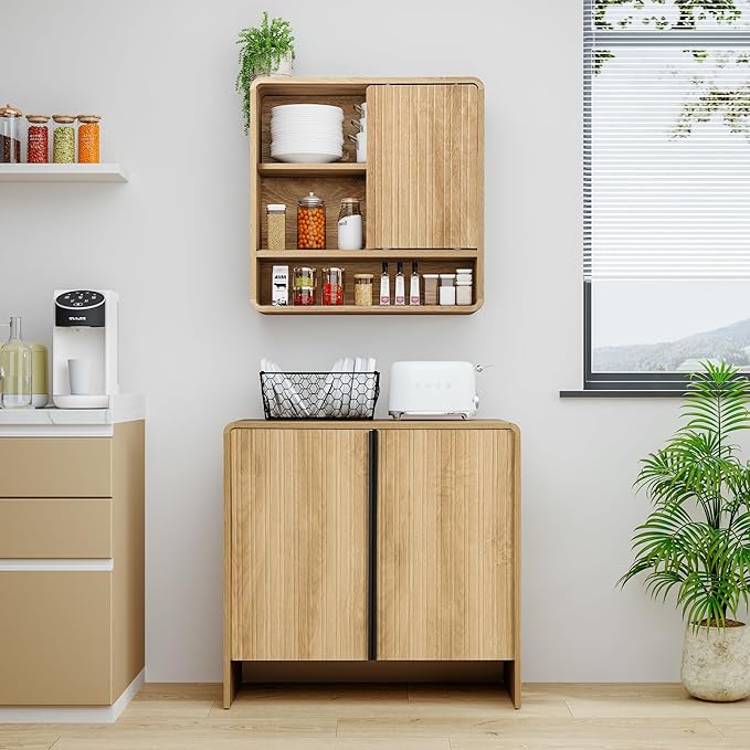 BERRYMERRY Bathroom Storage Wall Cabinet, Medicine Cabinet with Adjustable Wood Shelf & Sliding Door, Over The Toilet Storage Cabinet for Laundry Room,Kitchen,Living Room (Brown)