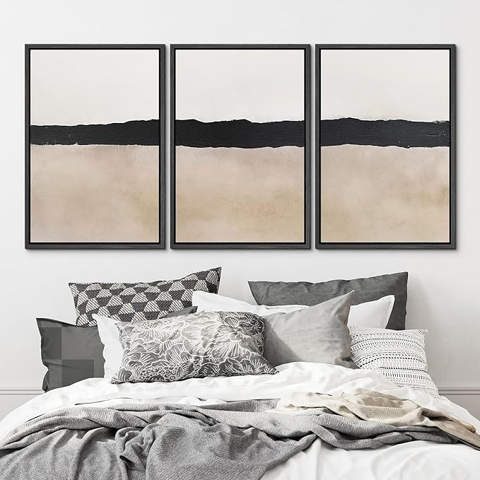 MUDECOR Framed Wall Art Print Set Minimalist Abstract Black Horizontal Brushstroke Illustrations Modern Art Boho Decorative Colorful Chic for Living Room, Bedroom, Office - 16"x24"x3 Black