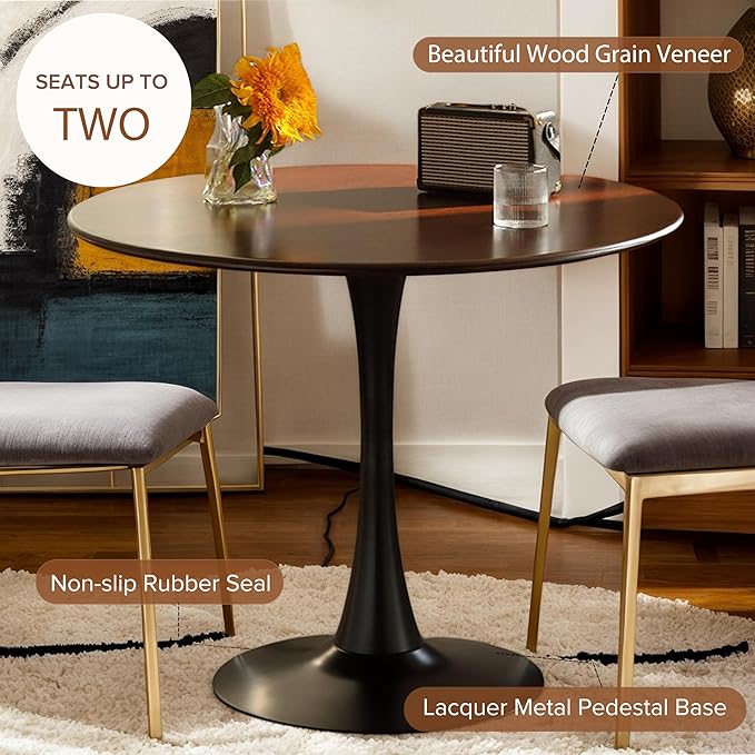 Round Dining Table,24 Inch Tulip Table with Wood Top and Sturdy Metal Pedestal,Mid-Century Leisure Table for Small Space Kitchen Dining Room Living Room,20-Min Easy Assembly