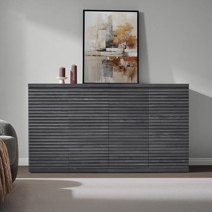SICOTAS Buffet Cabinet with Storage Accent Sideboard Modern Credenza with Doors & Shelves Fluted Media Console Mid Century Coffee Bar Table for Living Room Kitchen Dining Room Hallway (2PCS)
