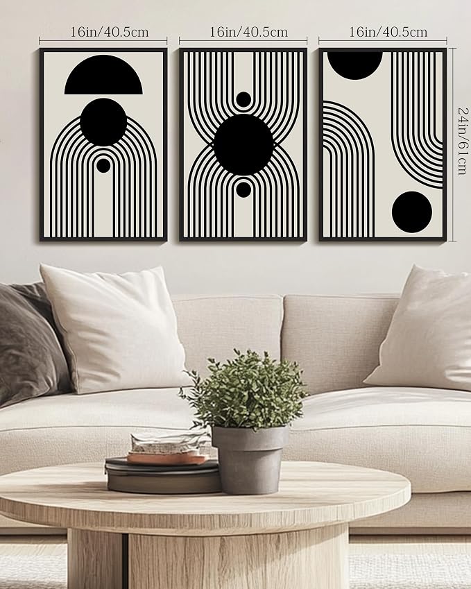 Drsoum Black Abstract Boho Wall Art Framed Modern Bohemian Wall Decor Geometry Lines Prints Ready to Hang 16x24in Black Framed