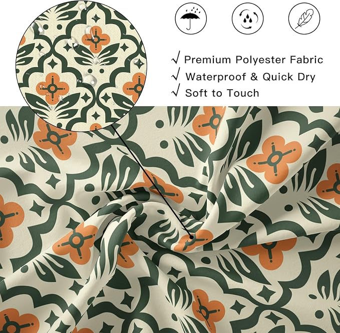 Vintage Boho Floral Shower Curtain，Mid Century Modern Abstract Orange Green Bathroom Curtain，Polyester Fabric Waterproof Bath Curtains 72x78 Inch with 12 Hooks