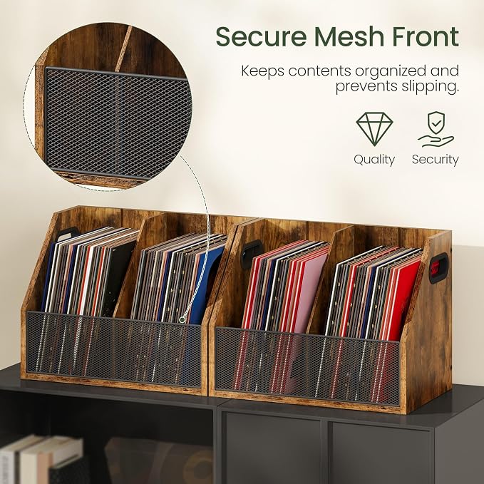 CHOEZON Wooden Desktop File Organizer with Removable Dividers, Mesh Front Panel for Paper, Mail, Magazine, Home Office Desk Storage, Easy Assembly, Rustic Brown MWJ06FG