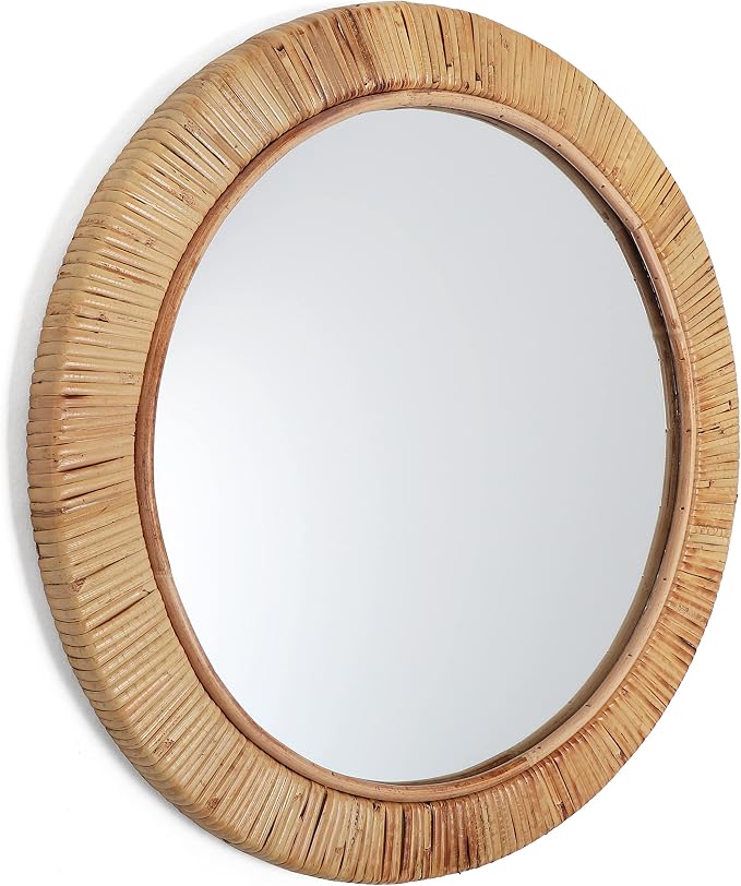 Rutledge & King Wall Mirror Rattan Mirror - Mirror Wall Decor - Wall Mirrors Decorative - Rattan Decor Boho - Circle Mirrors for Wall - Entryway Decor (1, Seaside - Medium)