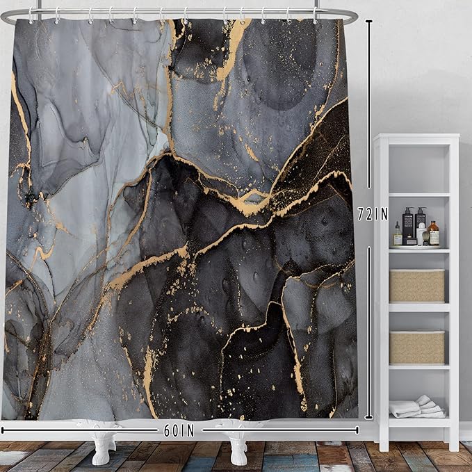Baocicco Gray and Gold Marble Shower Curtain Modern Luxury Abstract Shower Curtains Decorative for Bathroom Bathtubs Waterproof Fabric Shower Curtain with Hooks 60x72 Inches