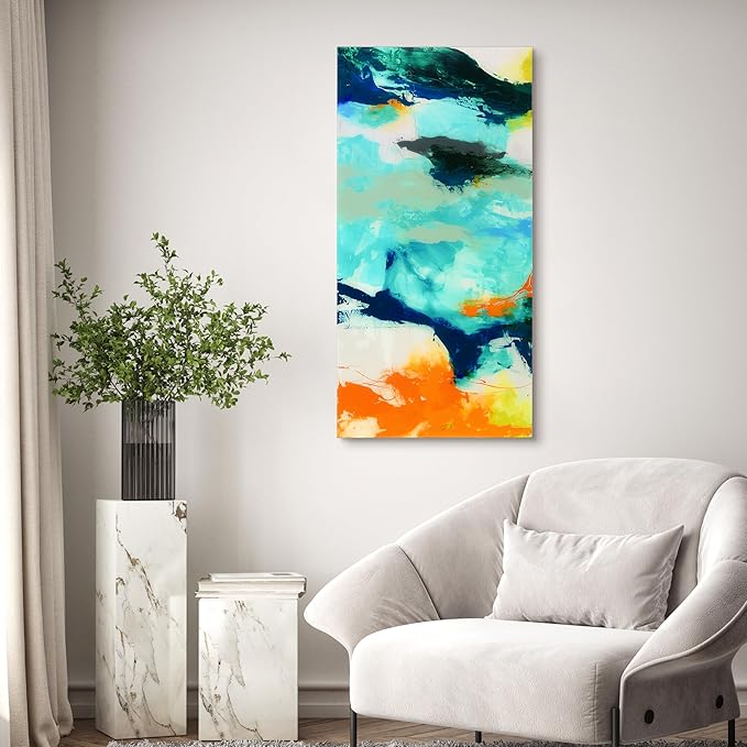 Empire Art Direct Tidal Abstract 2 Frameless Free Floating Tempered Glass Panel Graphic Wall Art, 48" x 24" x 0.2", Ready to Hang