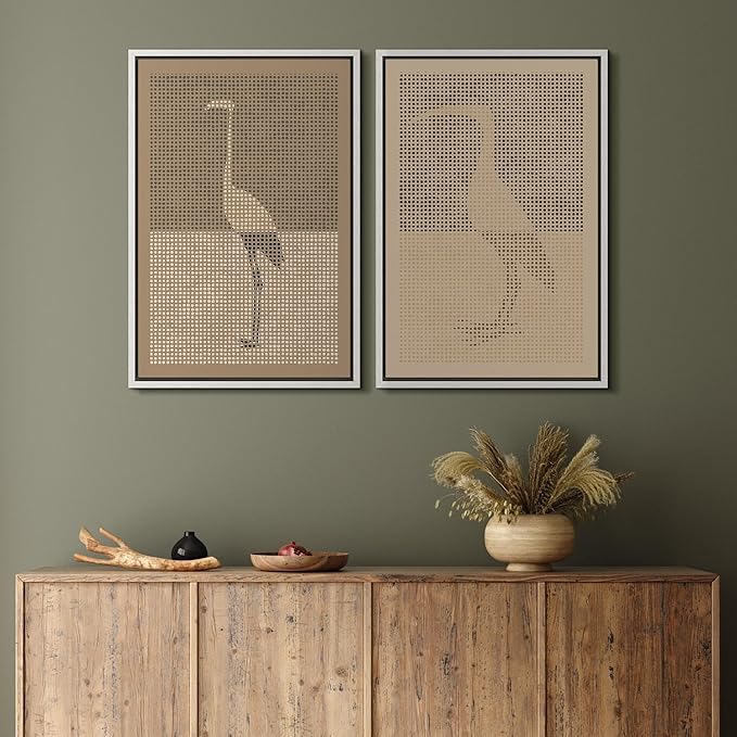 MUDECOR Framed Canvas Print Wall Art Bird Silhouette Modern Minimalist with Heron Crane Illustrations Modern Art Decorative Bohemian Colorful for Living Room, Bedroom, Office - 16"x24"x2 White