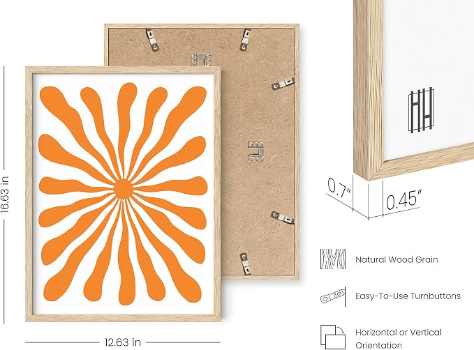 HAUS AND HUES Orange Abstract Sun Art - Bright Sunset Wall Decor, Colorful Wavy Print (Beige Frame, 12x16)