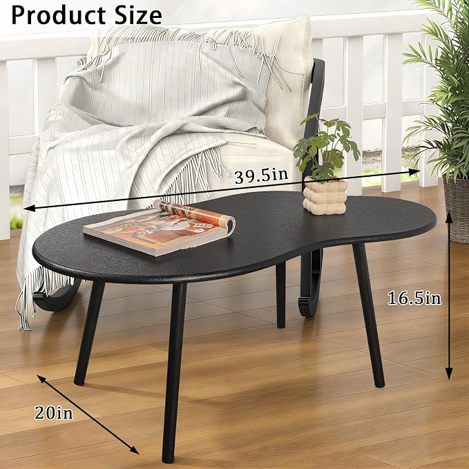 Small Coffee Tables Cloud Coffee Table for Small Spaces Mid-Century Modern Living Room Table Wooden Irregular Low Floor Desk for Apartment Reception Room Charcoal Black