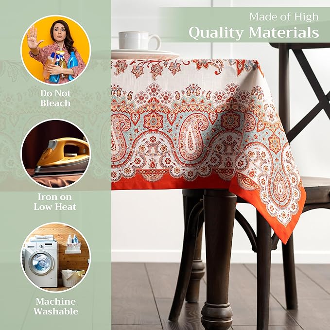 Maison d' Hermine Table Cloth Square Table 100% Cotton 54 x 54 Inches Fall Tablecloth Reusable Everyday Use for Thanksgiving Christmas Decorations Dining Farmhouse Party (Cachemire)