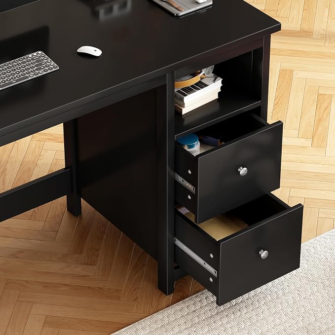 BHG Desk with Drawers,Modern Small Computer Desk for Home Office with Storage Drawers, Makeup Vanity Desk Dressing Table for Bedroom,Filing Cabinet Writing Table PC Desks for Study (Black, 39.3")