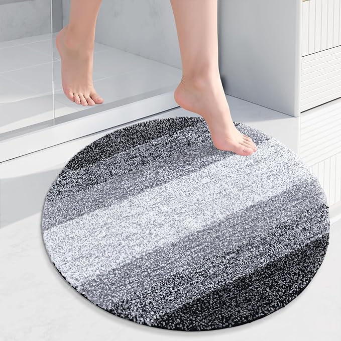 Arotive Microfiber Bathroom Rugs, Shaggy Soft and Absorbent Bath Rug, Non-Slip, Thick Plush Machine Washable Dry Bath Mats for Bathroom, Tub and Shower, 30x30, Black, Round