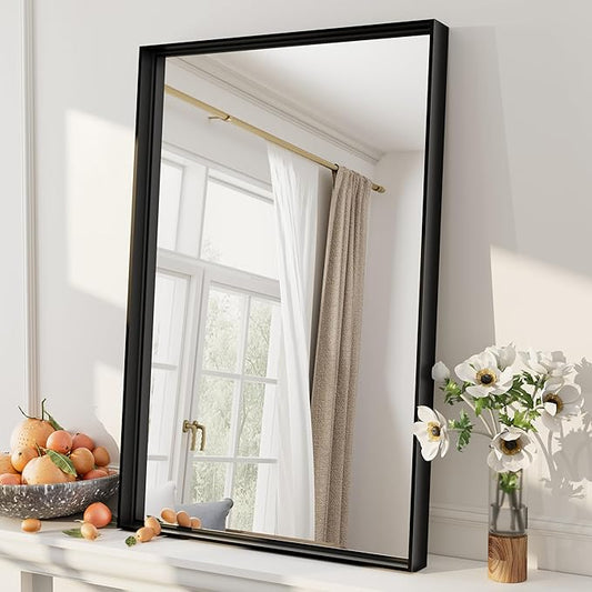 16x24 Inch Black Rectangle Bathroom Mirror, Black Framed Mirror for Wall, Matte Black Aluminum Alloy Frame with Sqaure Corner, Anti-Rust (Horizontal/Vertical)