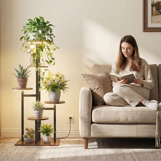 5 Tier Plant Stand Indoor with Grow Light for Multiple Plants | Corner Flower Stand, Vintage Multi-Layer Design, Sturdy Plant Shelf, Space-Saving, Ideal for Living Room Indoor Plant Display