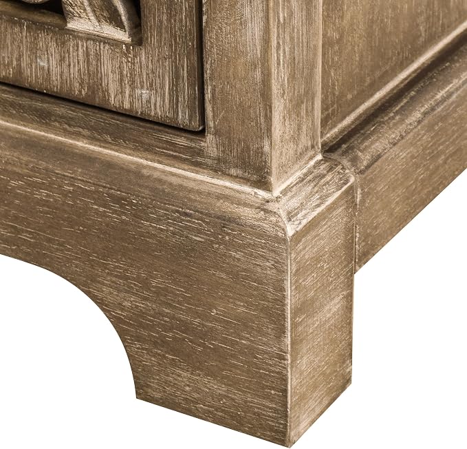 eHemco Vintage Hollow Carved Door End Table, 18 x 14 x 30.5 Inches, Storage Cabinet with Decorative Panel, Indoor Living Room Side Table, Natural