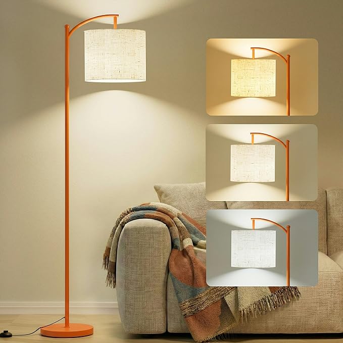mukuxin Floor Lamp, LED Floor Lamp with Foot Switch & Adjustable Linen Lampshade, Tall Modern ARC Standing Lamps with 9W Replaceable Blub for Living Room Office Bedroom