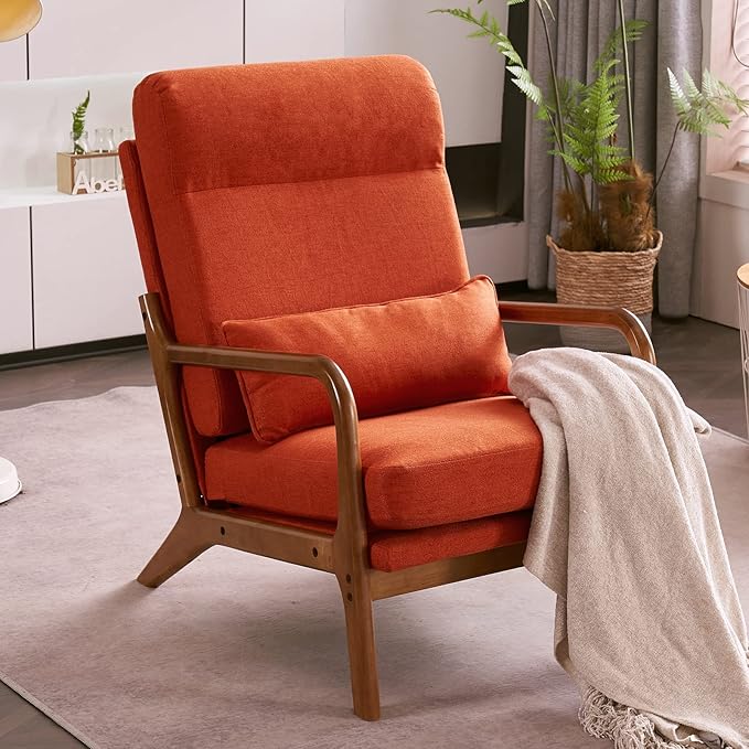 Bonnlo High Back Burnt Orange Accent Chairs Set of 2, Upholstered Mid Century Modern Lounge Chairs Reading Chairs Side Sitting Chair Solid Wood Farmhouse Armchairs for Living Room, Bedroom, Guest Room