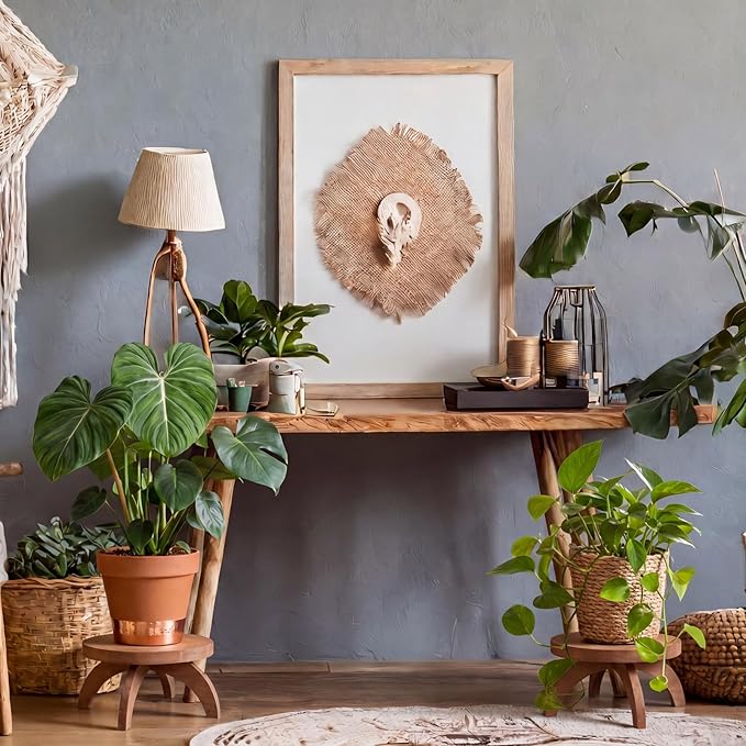 Novabright 1 Pcs Short Plant Pedestal Wood Plant Stool Round Low Wood Riser Pedestal Display Decor Flower Indoor Outdoor Rustic Farmhouse Table Balcony Decor Board Flower Holder Rise (Rustic Color)