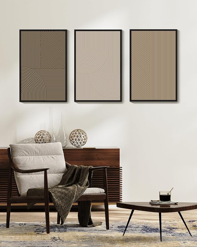 PHOPAGO 16x24in Large Minimalist Abstract Framed Wall Art Modern Boho Neutral Line Wall Decor Geometric Artwork Bedroom Living Room Black Framed