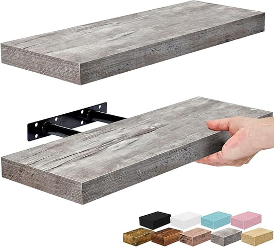 Sorbus Floating Shelves for Wall – 16 Inch Floating Shelf for Kitchen, Bedroom, Living Room, Bathroom, Home & Wall Decor - Mounted Bathroom Shelves with Invisible Brackets (Grey, 2 Pack)