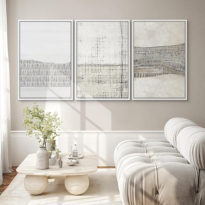 SIGNWIN Framed Canvas Print Wall Art Set Grunge Black Tan Line Art Landscape Abstract Shapes Cozy Neutral Modern Art Decorative Contemporary Minimal for Living Room, Bedroom, Office - 16"x24"x3 White