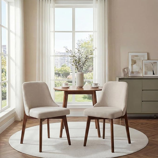 Casaphoria Dining Chairs Set of 2, Mid Century Modern Upholstered Kitchen Chairs with Solid Wood Legs, Ergonomic Accent Side Chair for Living Room, Desk, Bedroom and Vanity, Beige and Walnut