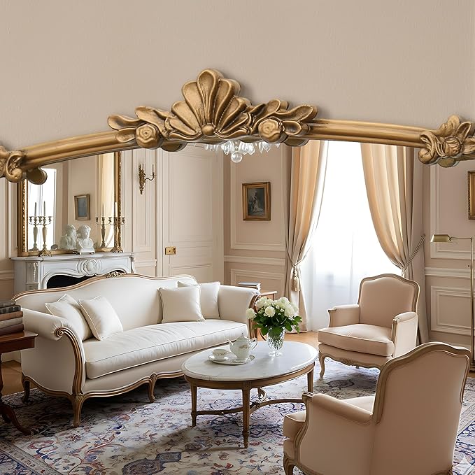 Besdomus Large Vintage Gold Mirror: 40"x30" Traditional Ornate Arched Mirror - French Baroque Antique Mirrors for Wall/Mantel/Bedroom/Entryway/Bathroom/Hallway - Home Decor for Fashion-Conscious