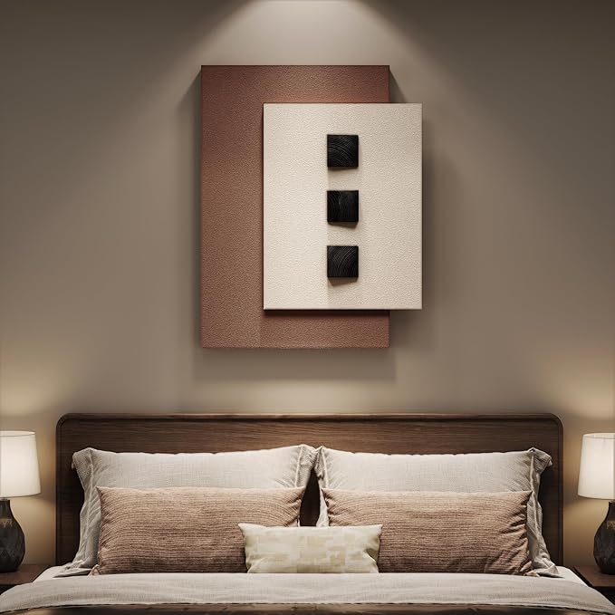 Cuspin Large 3D Wood Wall Art for Living Room, Minimalist Black Wooden Blocks artwork for walls, Modern Brown Textured Paintings Wall Decor for Bedroom Dining Room Office Hallway