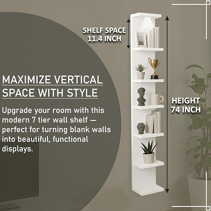 home stuff Wall shelf unit, 11 3/4x74 3/4,Use fixing devices suitable for the walls in your home. (White with LED Light)