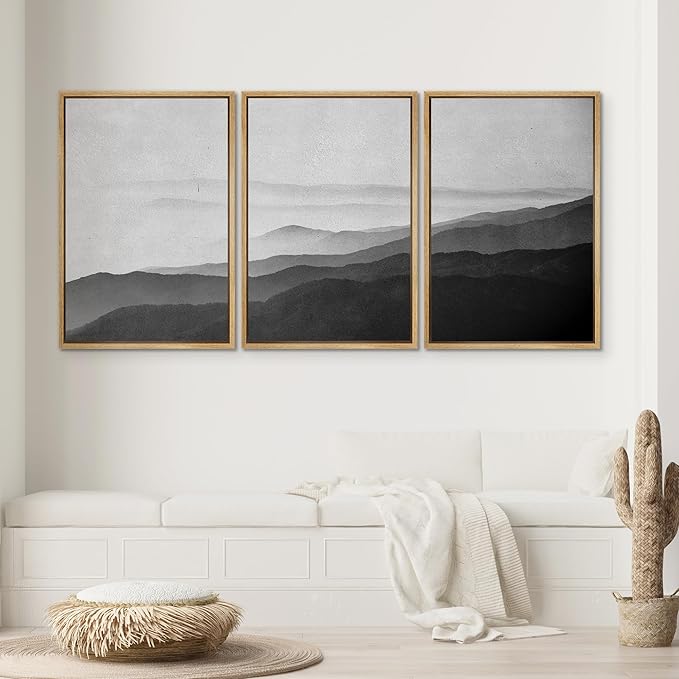 SIGNWIN Framed Canvas Print Wall Art Side of Mountain in Mist Nature Rocky Illustrations Minimalism Contemporary Black and White for Living Room, Bedroom, Office - 24"x36"x3 Natural