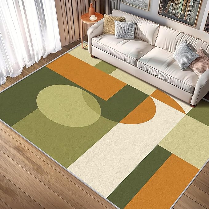 Mid Century Throw Rug 2x3, Washable Modern Geometric Rugs for Entryway Bedroom Kitchen, Minimalist Area Rug for Home Decor, Non Slip Backing Indoor Floor Mat Carpet with Gripper - 2 x 3 ft