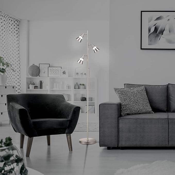 O’Bright Ash - 3-Light LED Tree Floor Lamp, Dimmable 3-Head LED, Multidirectional Standing lamp, Adjustable Multi-Shade, Swivel Cone Floor Lamp for Living Room, Bedroom, Antique Brass