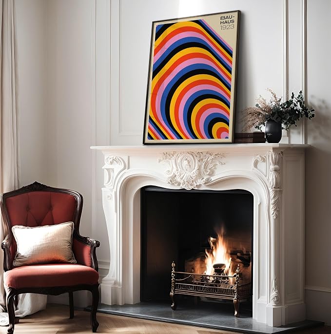 Poster Master Bauhaus Poster - Psychedelic Stripes Print - Abstract Art- Geometric - Graphic Design - Chic Boho - Mid Century Modern Art - 8x10 UNFRAMED
