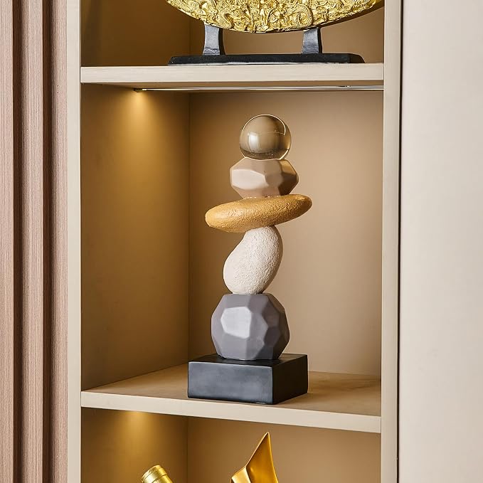 Modern Statue for Living Room Table Decor, Resin Stone Sculpture for Coffee Table Decorations, Colorful Sculptures Home Décor Accents for Shelf Bookshelf, Gifts for Good Luck, Health, Strength