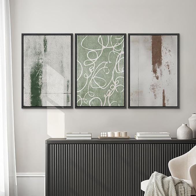 SIGNWIN Framed Canvas Print Wall Art Set Industrial Pastel Paint Strokes Abstract Geometric Illustrations Minimalism Modern Art Decorative Boho for Living Room, Bedroom, Office - 24"x36"x3 Black