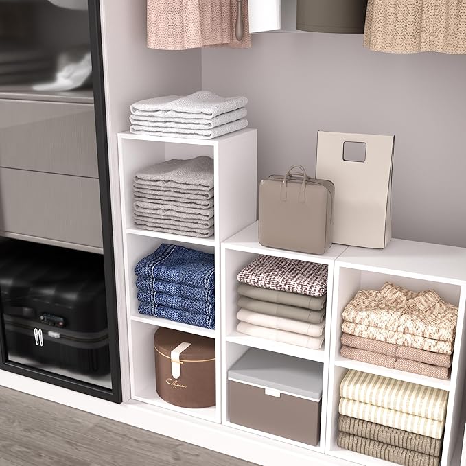 Wooden 2 Cube Storage Organizer, 2 Tier Storage Cubes Storage Display Cubby, Versatile Cubes Shelf and Cubby Organizer for Any Space (White, 2 Cube-W(11.8inch)